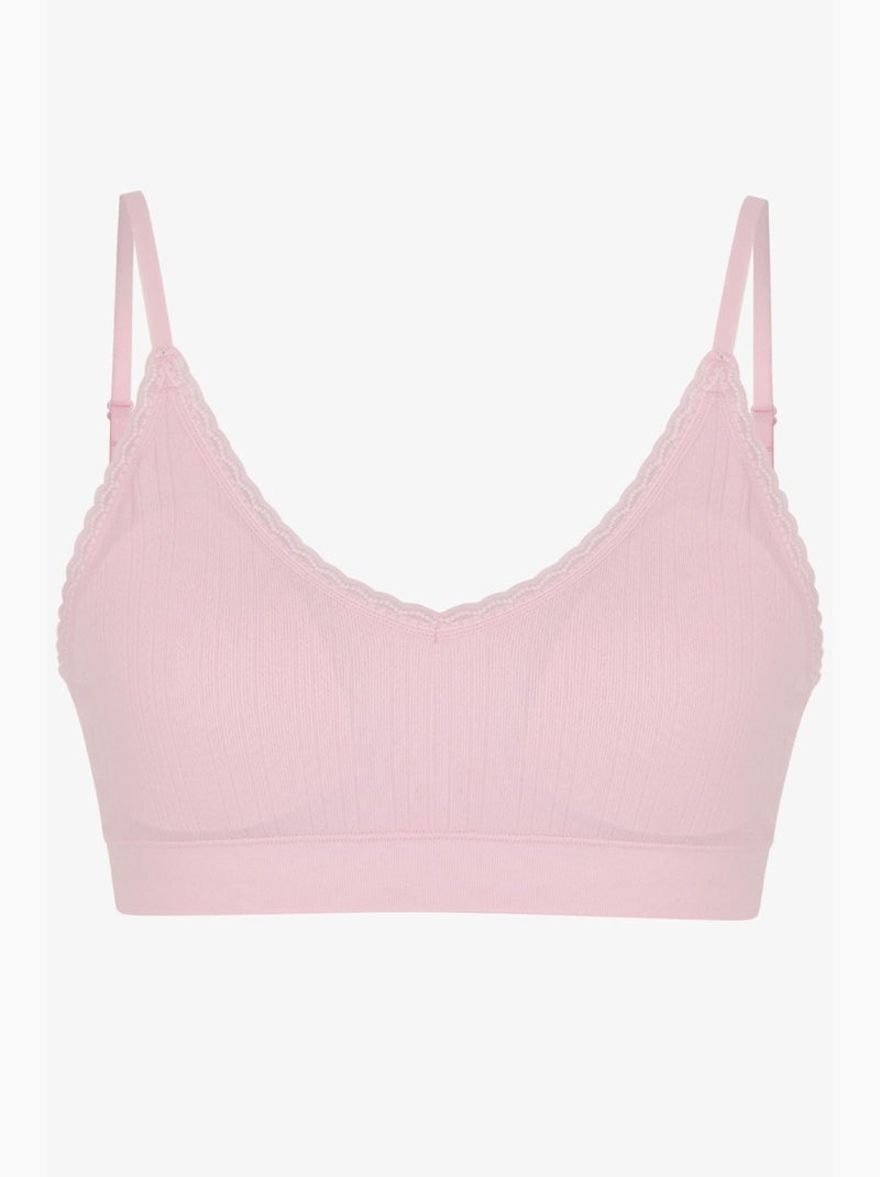 Bralette con motivo calado, copas extraíbles y sin costuras penti Rosa almendra - Kiabi