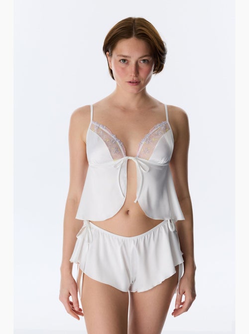 Bralette de satén broderie roto penti - Kiabi