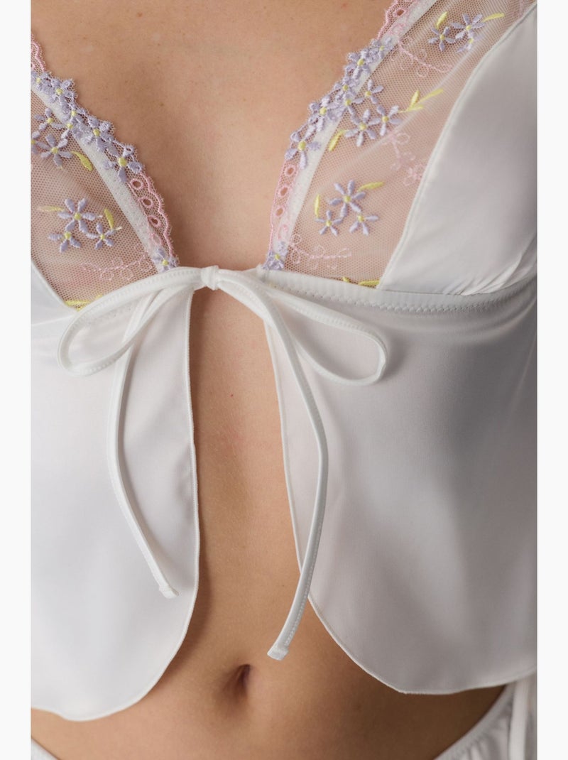 Bralette de satén broderie roto penti Blanco - Kiabi