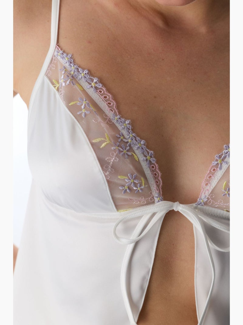 Bralette de satén broderie roto penti Blanco - Kiabi