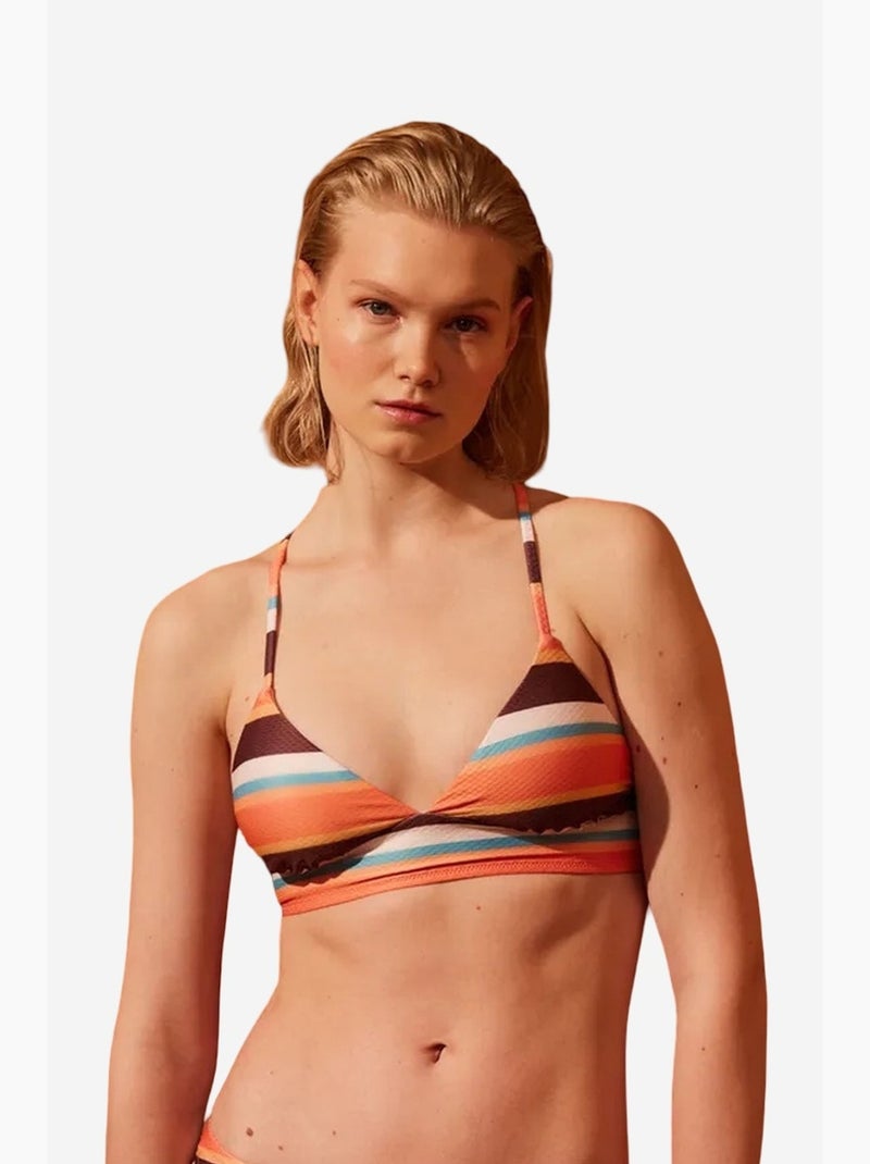 Brisa bralette de bikini a rayas penti Blanco Naranja - Kiabi