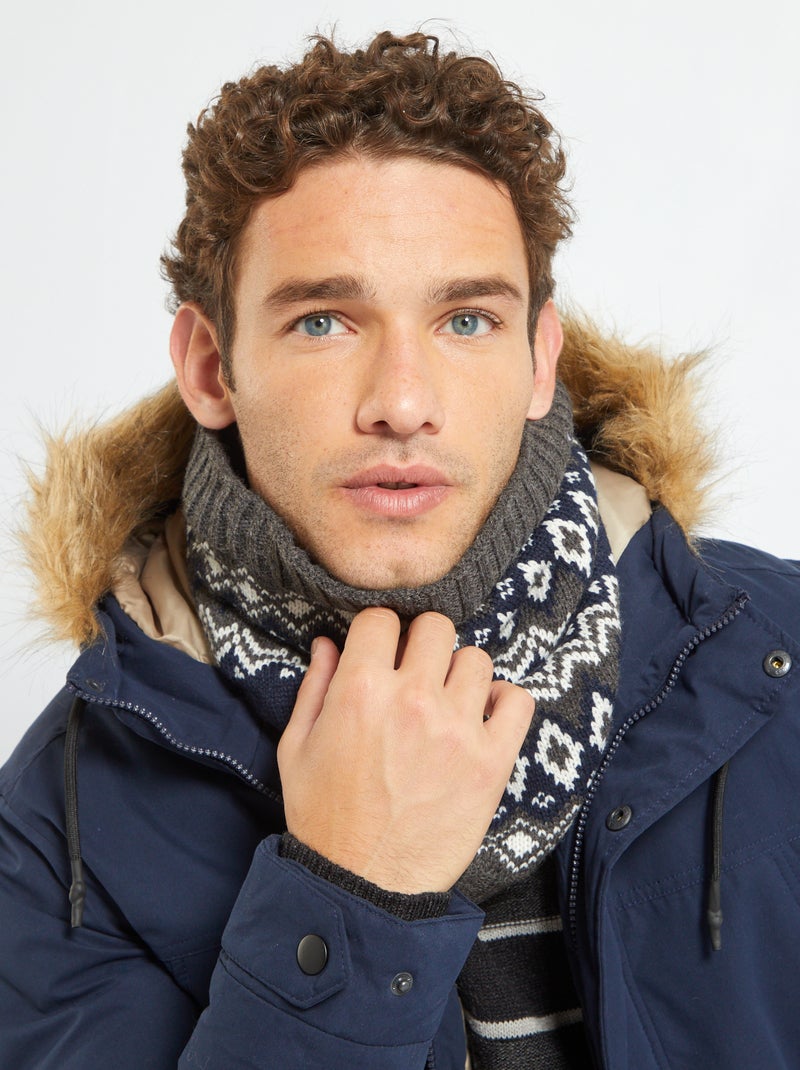 Bufanda circular de punto jacquard azul navy - Kiabi