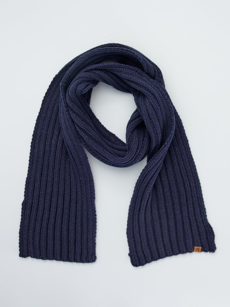Bufanda de punto de canalé grueso azul navy - Kiabi