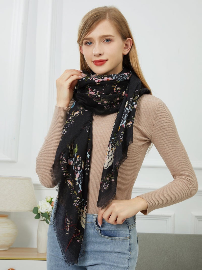 Bufanda Flowers Negro - Kiabi
