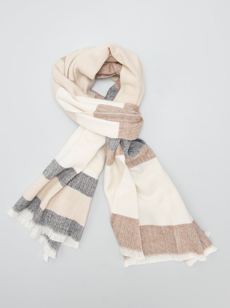 Bufanda grande de cuadros con flecos GRIS - Kiabi