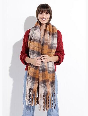 Bufanda larga a cuadros con flecos - AFIBEL
