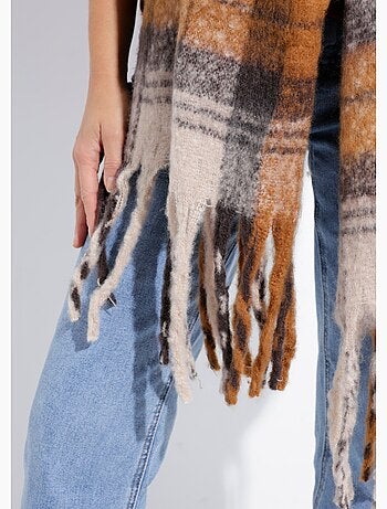 Bufanda larga a cuadros con flecos - AFIBEL