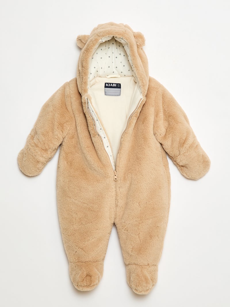 Buzo polar con capucha efecto peluche Beige - Kiabi