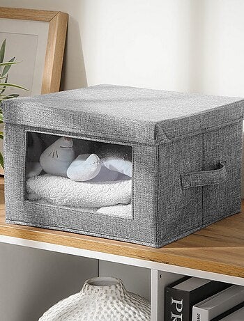 Caja de almacenamiento de lino con ventana transparente