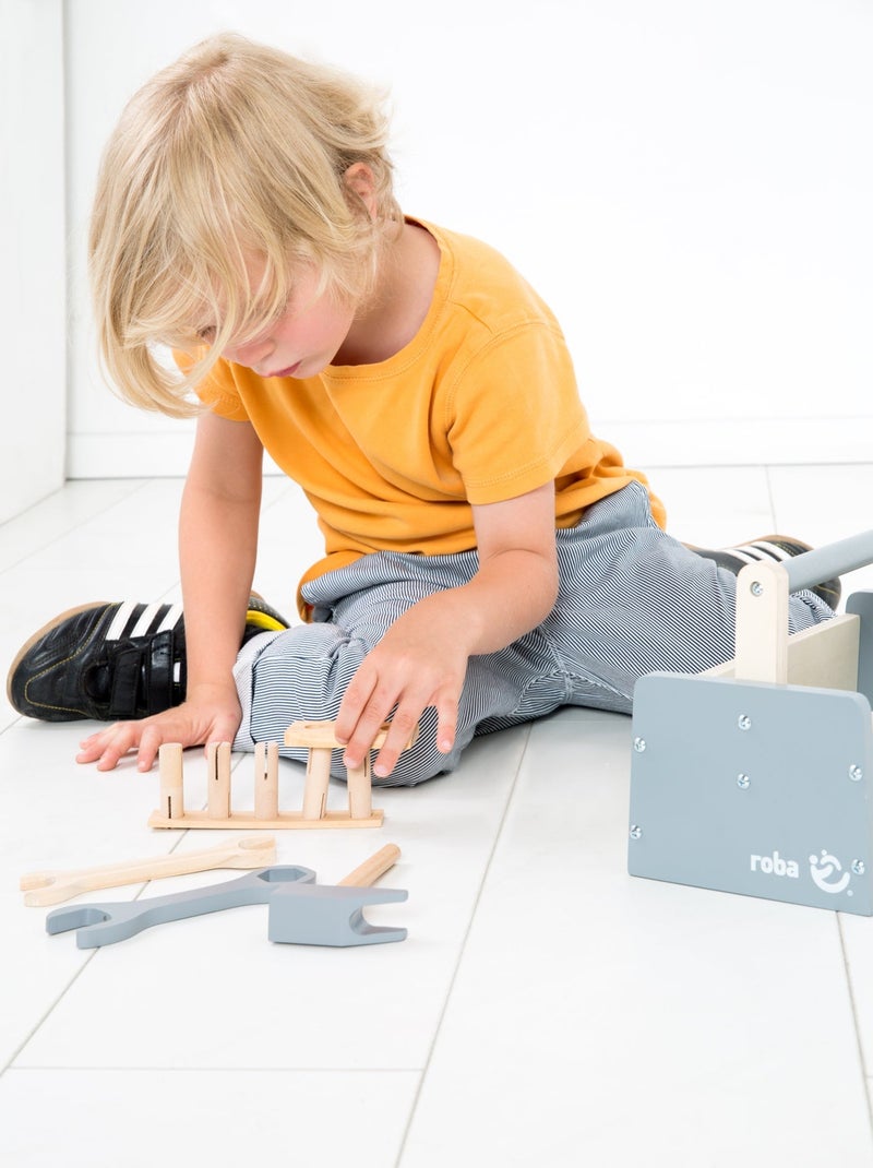 Caja de herramientas en madera para niños - 22 piezas - caja de bricolaje 'Roba' Gris beige Blanco - Kiabi