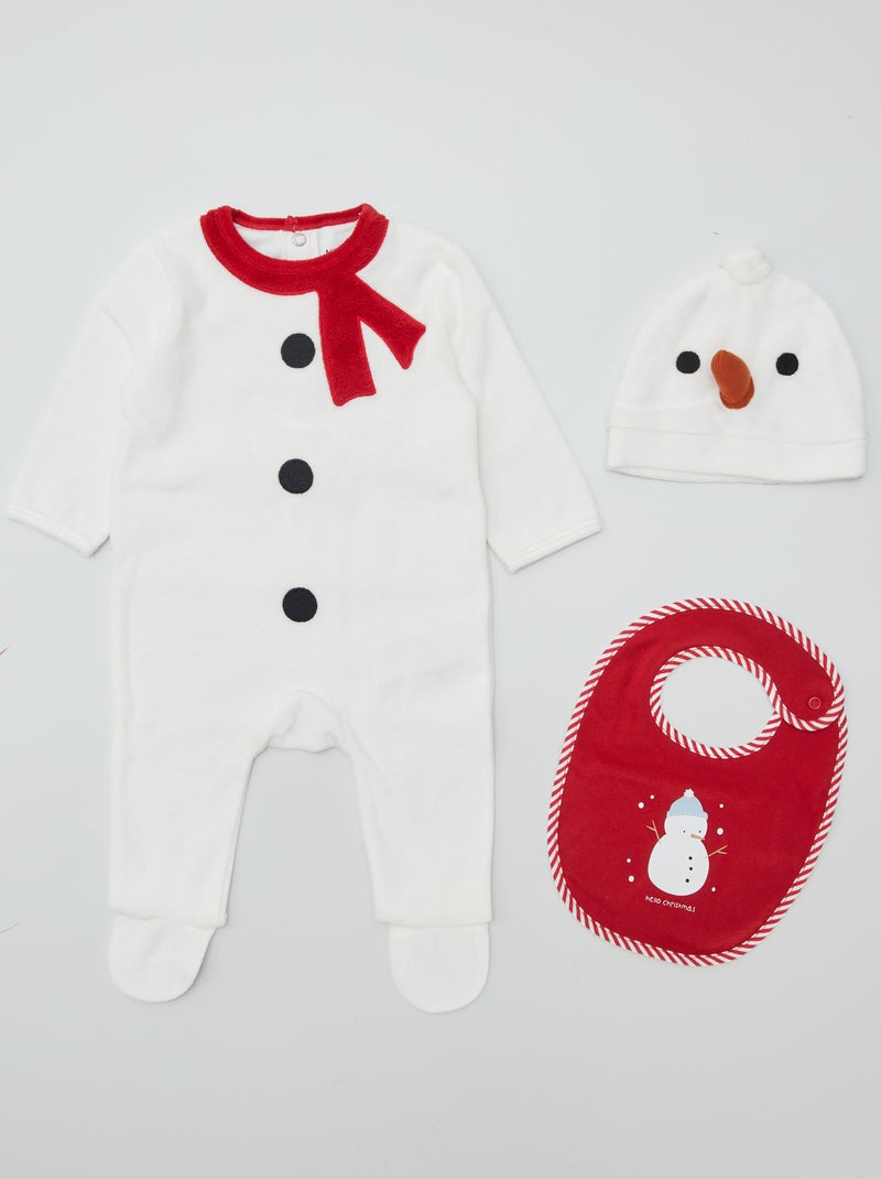Caja regalo pijama + gorro + babero 'muñeco de nieve' BLANCO - Kiabi