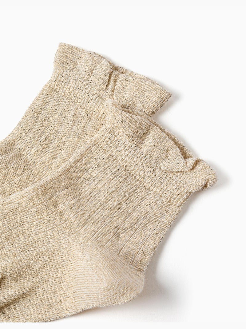 Calcetines acanalados con lurex y volantes Dorado/Oro - Kiabi