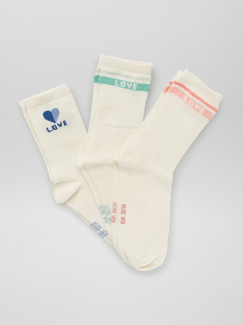 Calcetines altos 'love' - Pack de 3 BEIGE - Kiabi