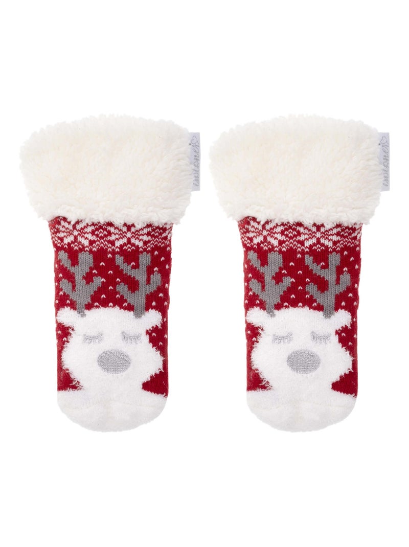 Calcetines antideslizantes Malla Noël - Puntos antideslizantes fille Isotoner Rojo - Kiabi