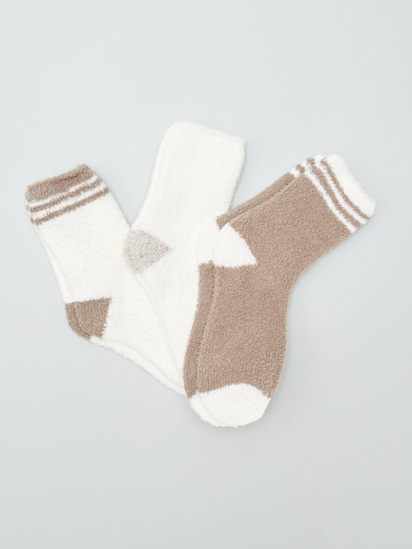 Calcetines bicolores de felpa - pack de 3 BEIGE - Kiabi