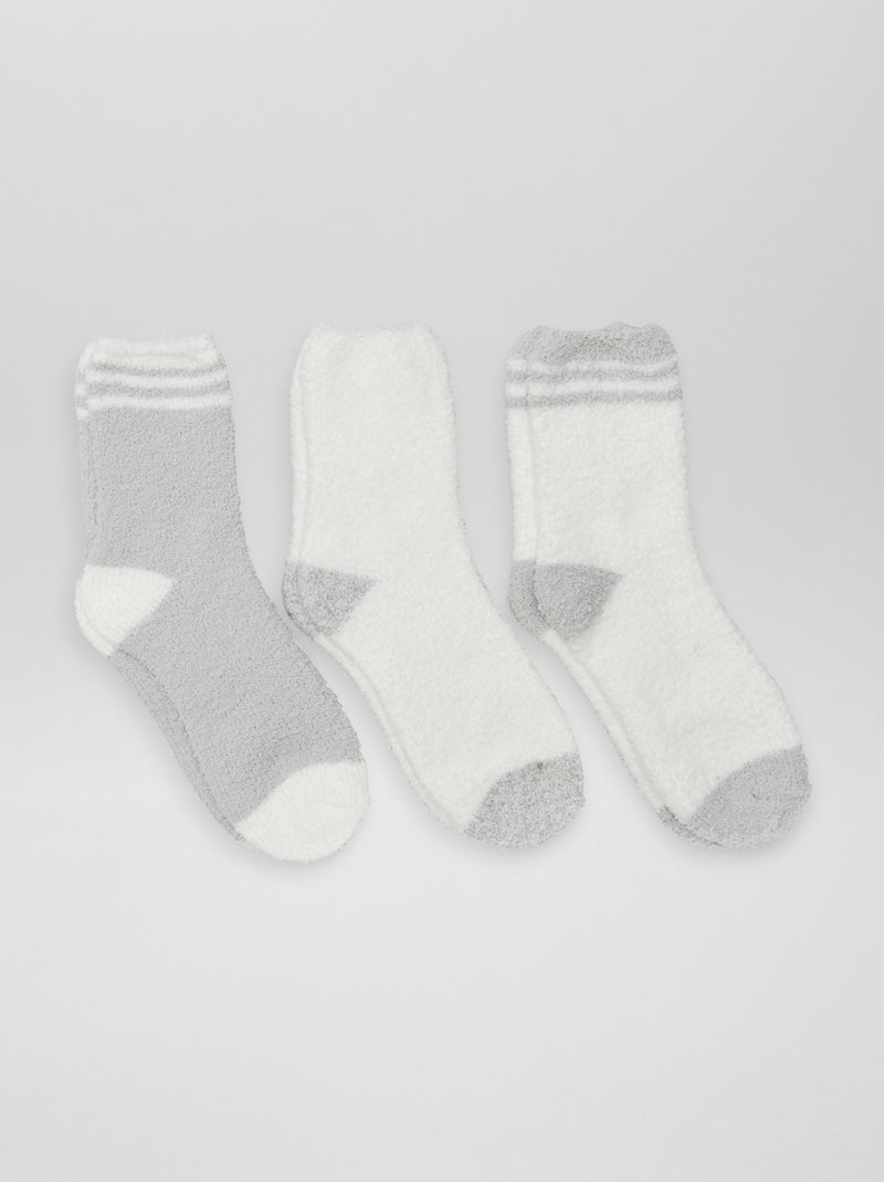 Calcetines bicolores de felpa - pack de 3 GRIS - Kiabi