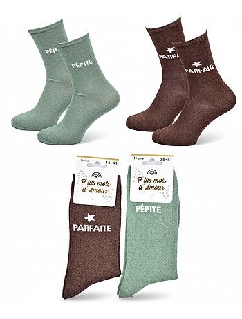 Calcetines con Brillos Mujer Mensaje Humorístico Pack de 2 Pares
