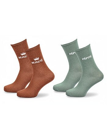 Calcetines con Brillos Mujer Mensaje Humorístico Pack de 2 Pares