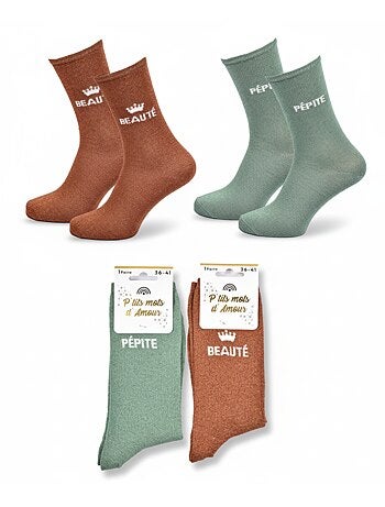 Calcetines con Brillos Mujer Mensaje Humorístico Pack de 2 Pares