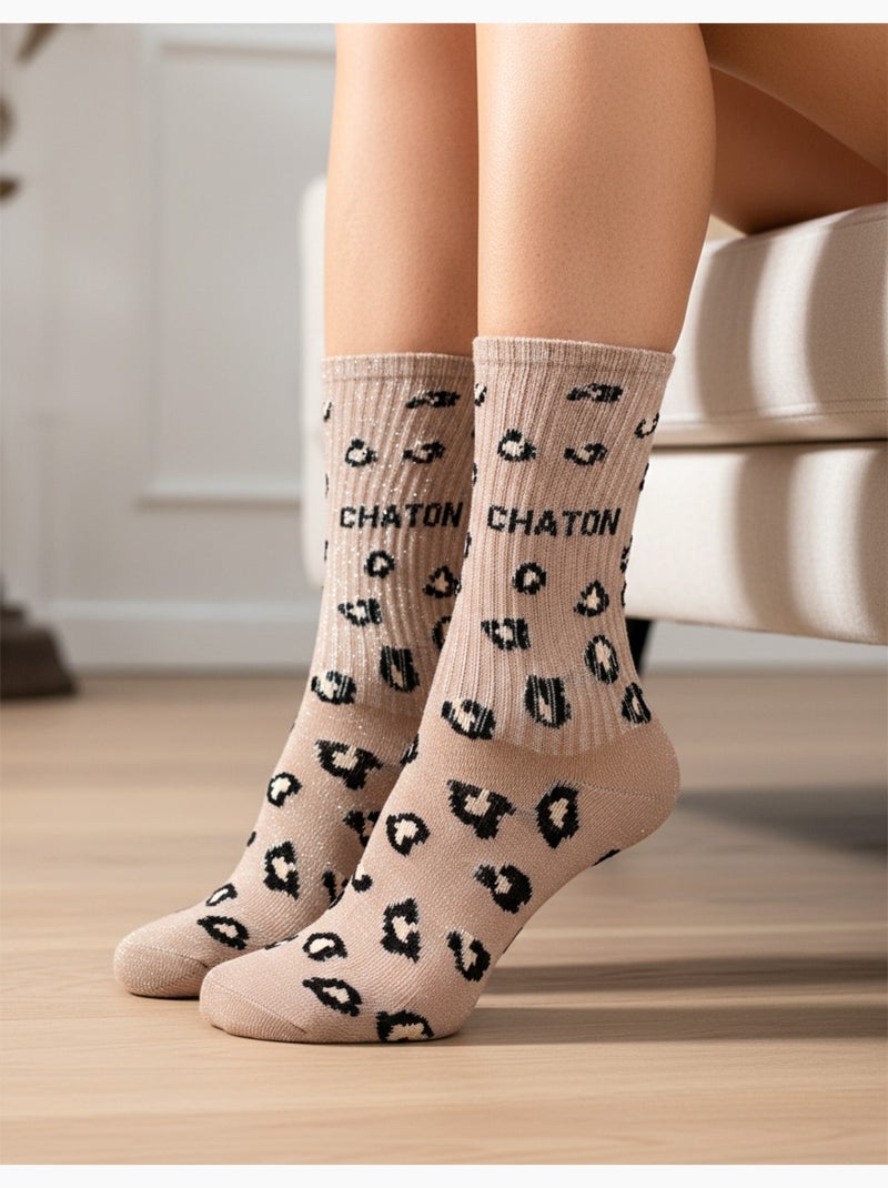 Calcetines con lentejuelas Mujer Mensaje Humorístico Pack de 4 Pares Negro Marrón - Kiabi