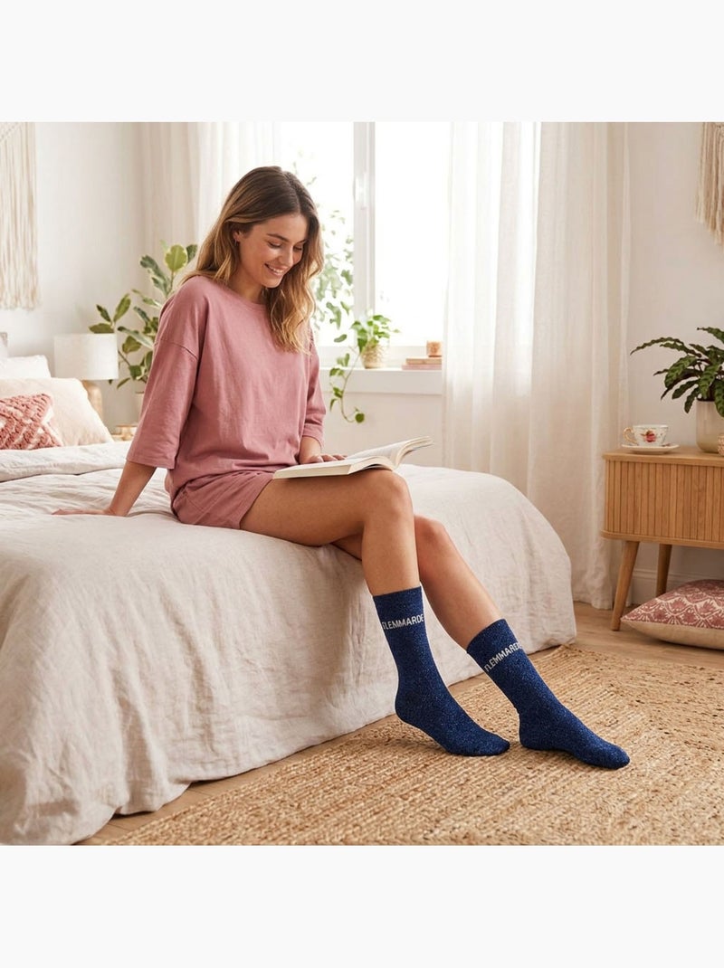 Calcetines con purpurina Mujer Mensaje Humorístico Azul oscuro - Kiabi