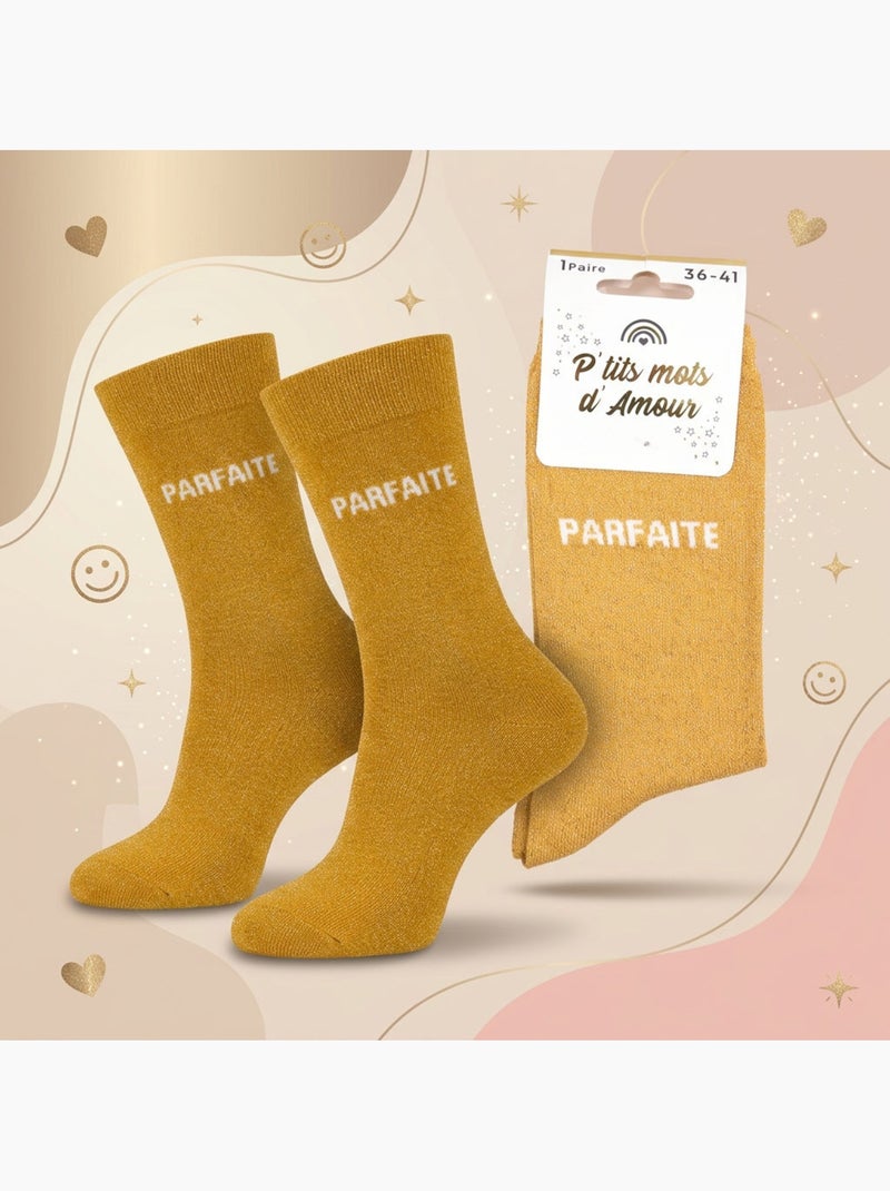 Calcetines con purpurina Mujer Mensaje Humorístico Dorado/Oro - Kiabi