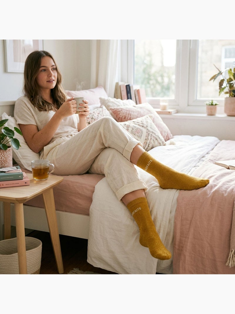 Calcetines con purpurina Mujer Mensaje Humorístico Dorado/Oro - Kiabi