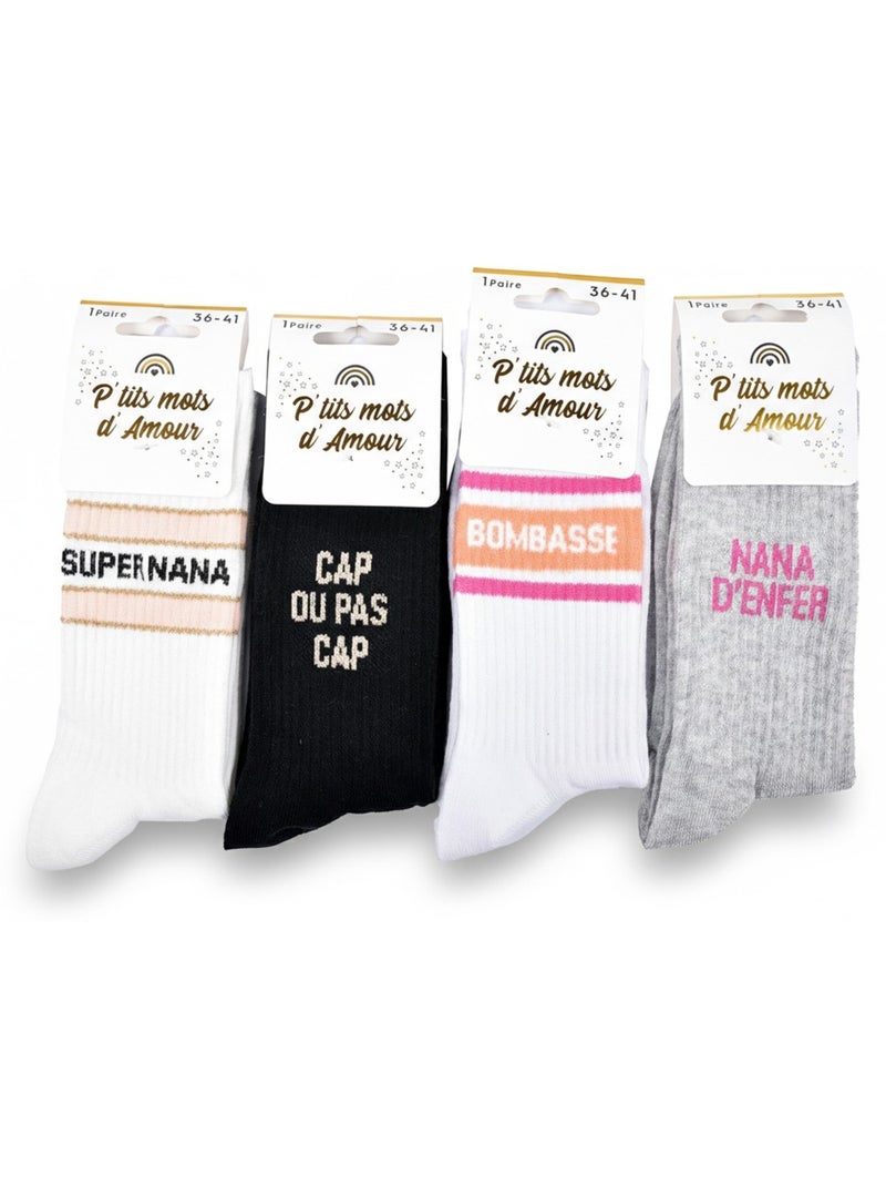 Calcetines con purpurina para mujer con mensaje humorístico. Paquete de 4 pares Gris blanco negro - Kiabi