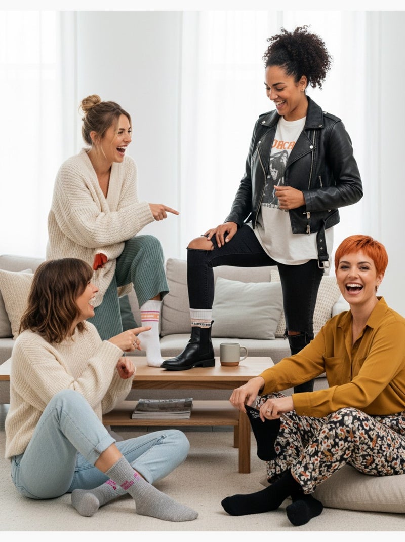 Calcetines con purpurina para mujer con mensaje humorístico. Paquete de 4 pares Gris blanco negro - Kiabi