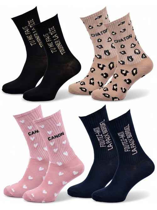 Calcetines con purpurina para mujer con mensaje humorístico. Paquete de 4 pares - Kiabi