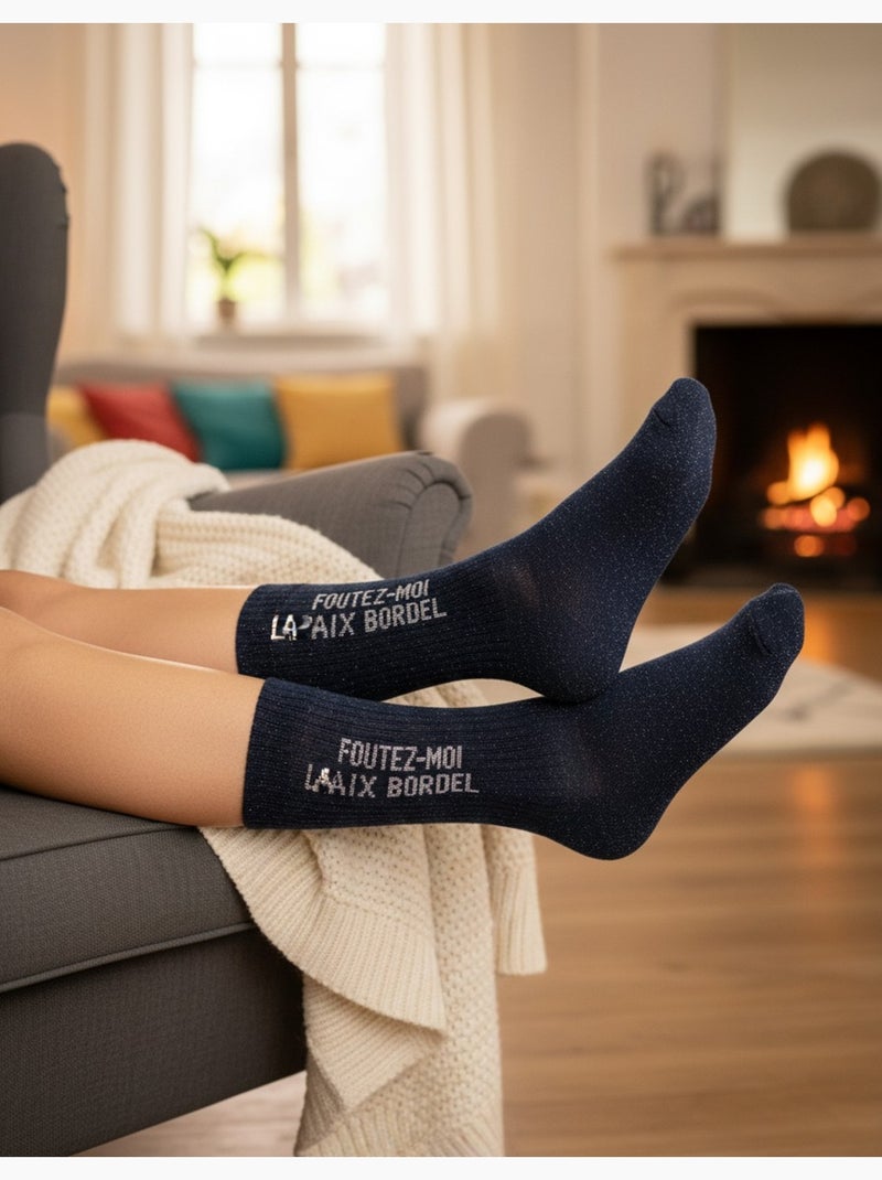 Calcetines con purpurina para mujer con mensaje humorístico. Paquete de 4 pares Negro Marrón - Kiabi