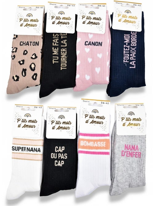 Calcetines con purpurina para mujer con mensaje humorístico. Paquete de 8 pares - Kiabi
