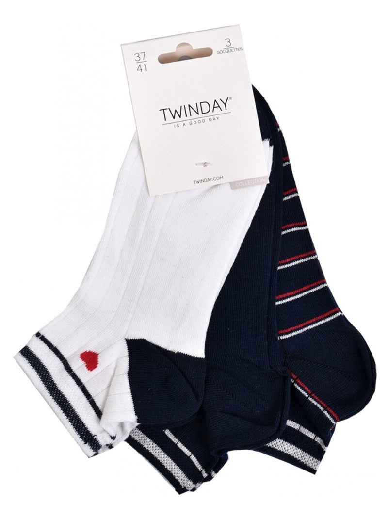 Calcetines Cortos mujer TWINDAY - Pack de 6 Azul Blanco - Kiabi