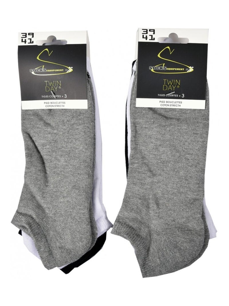 Calcetines Cortos mujer TWINDAY - Pack de 6 Gris blanco azul - Kiabi