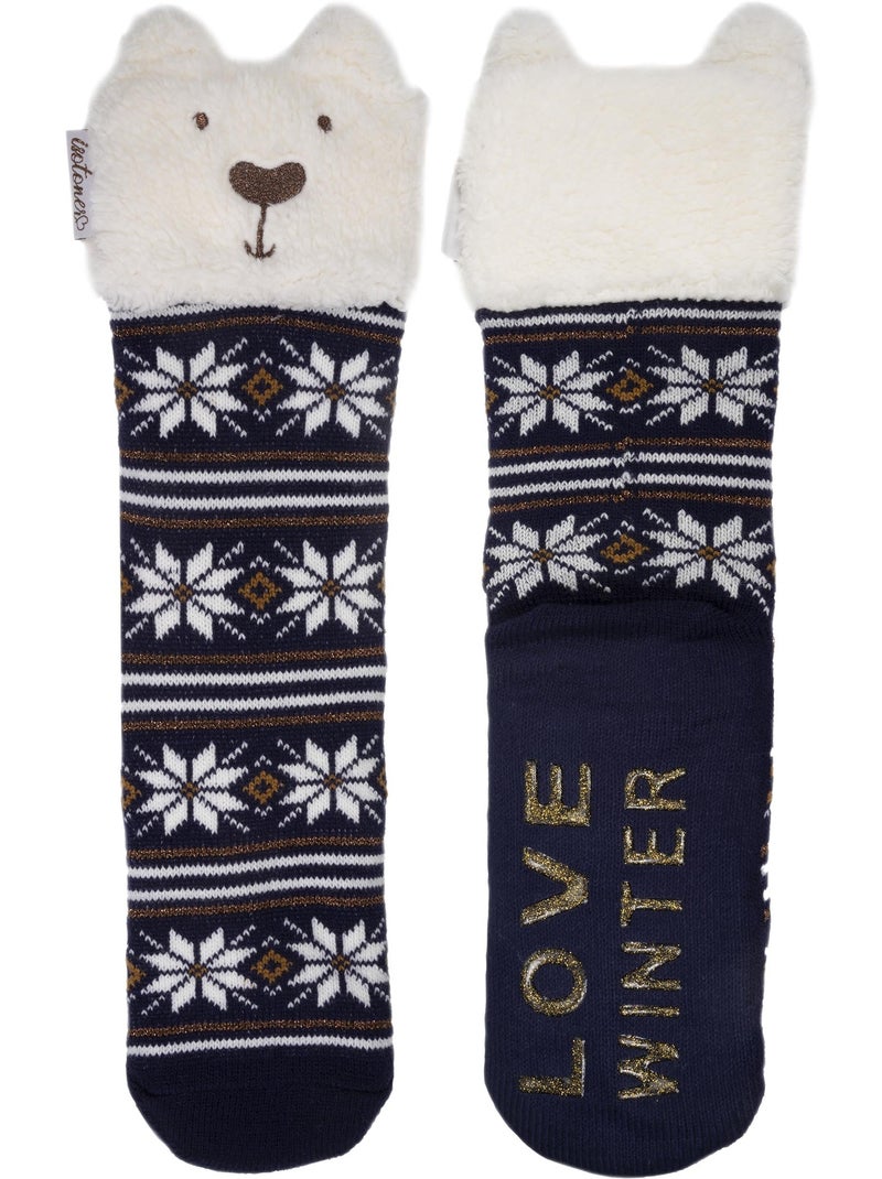 Calcetines de interior malla, forro de sherpa, antideslizante mujer Isotoner Azul Blanco - Kiabi
