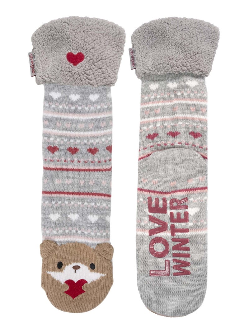 Calcetines de interior malla, forro de sherpa, antideslizante mujer Isotoner Gris rosa - Kiabi