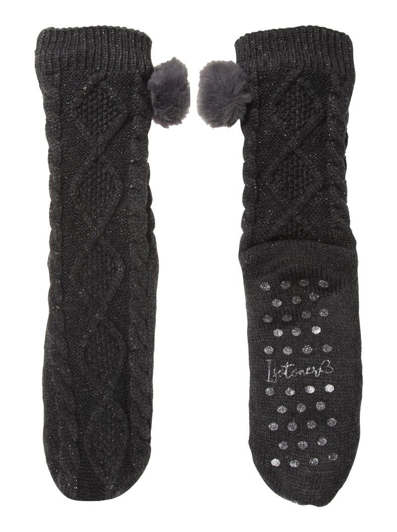 Calcetines de interior Malla trenzada de lúrex - Puntos antideslizantes mujer Isotoner Gris oscuro - Kiabi