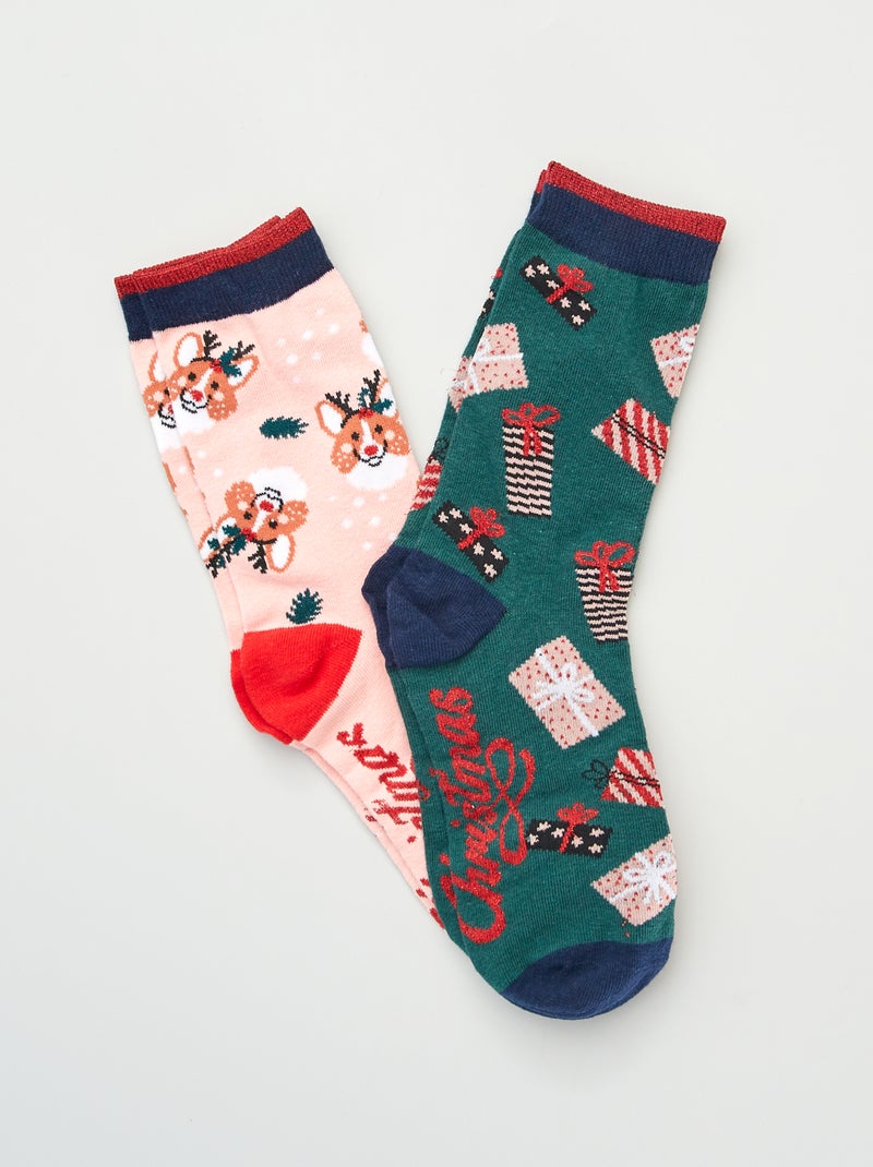Calcetines de Navidad - Pack de 2 rosa/verde - Kiabi