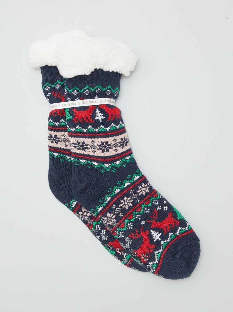 Calcetines de Navidad antideslizantes forrados AZUL - Kiabi