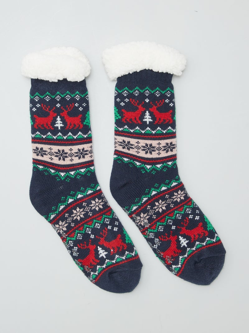 Calcetines de Navidad antideslizantes forrados AZUL - Kiabi