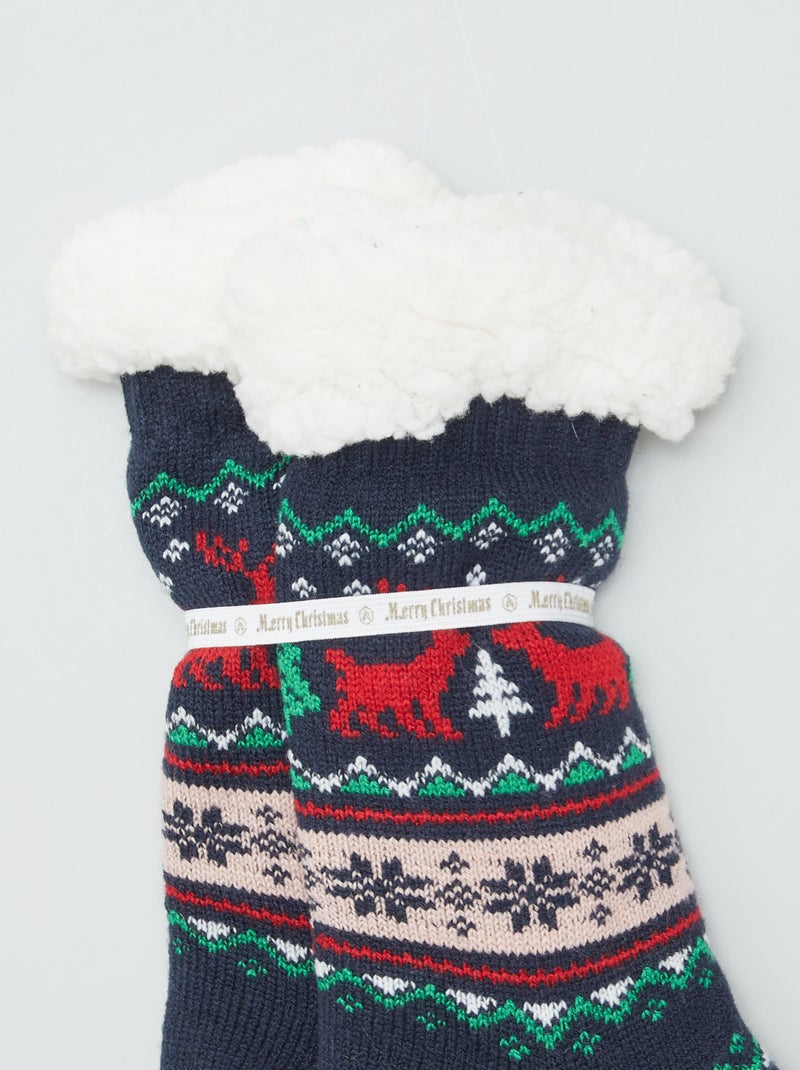 Calcetines de Navidad antideslizantes forrados AZUL - Kiabi