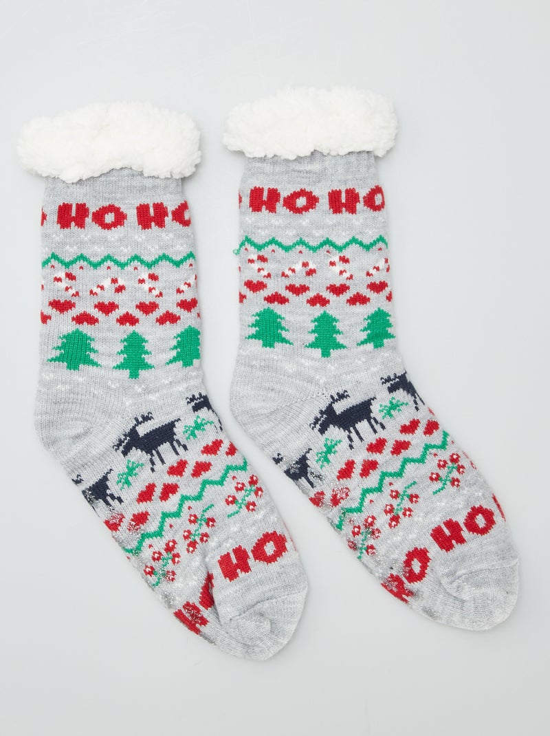 Calcetines de Navidad antideslizantes forrados GRIS - Kiabi