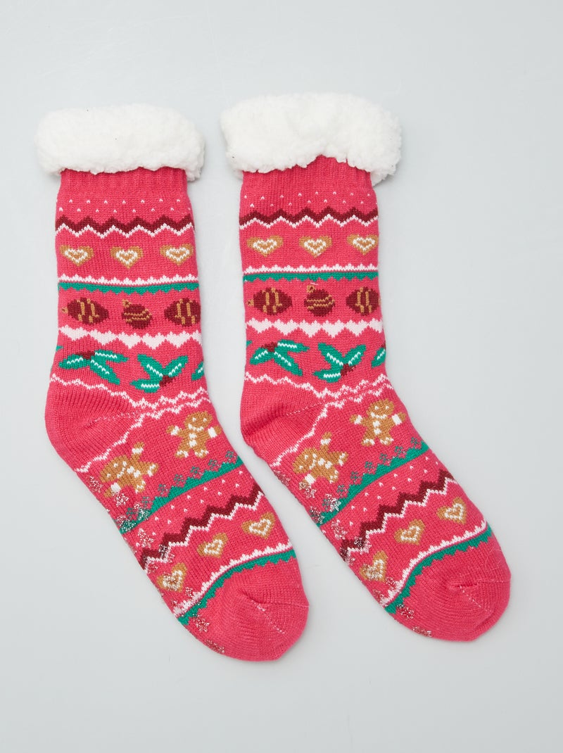 Calcetines de Navidad antideslizantes forrados ROSA - Kiabi