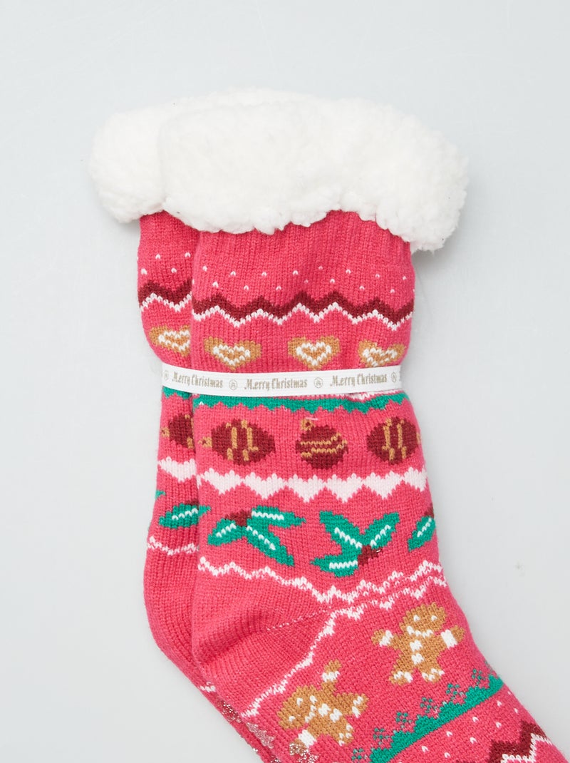 Calcetines de Navidad antideslizantes forrados ROSA - Kiabi
