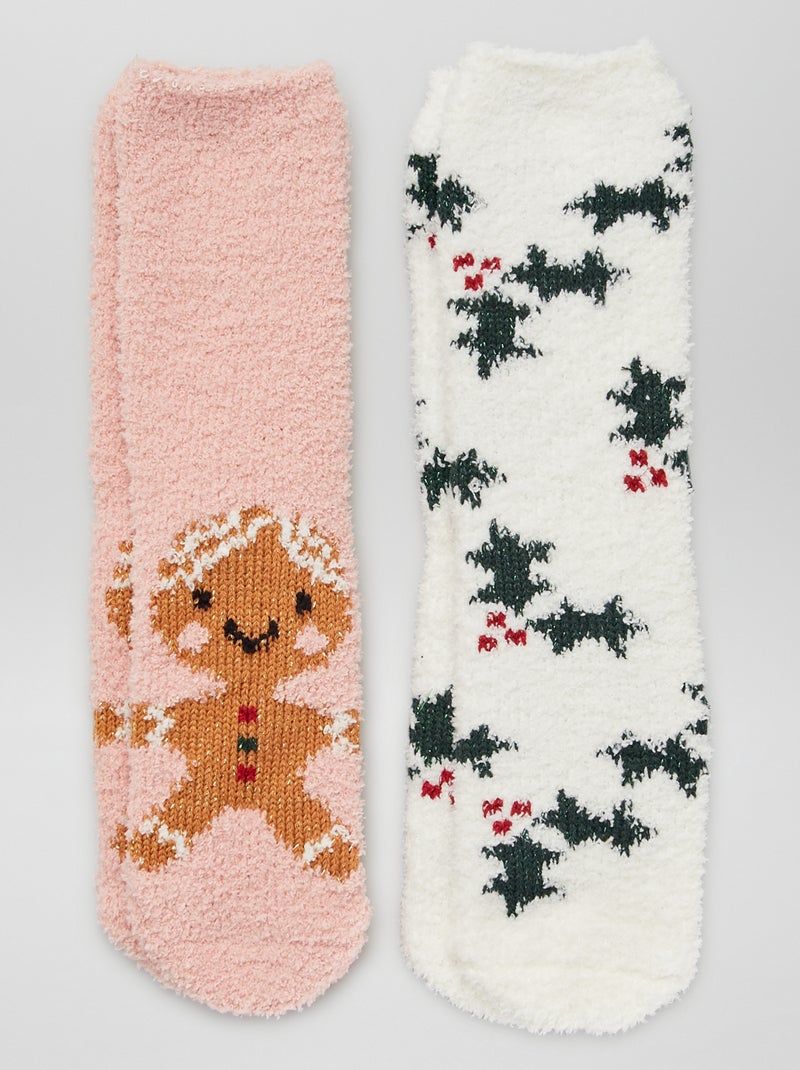 Calcetines de Navidad de borreguito - Pack de 2 rosa/beige - Kiabi