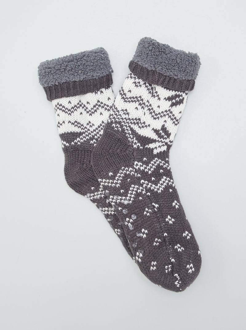 Calcetines de pelo con estampado de jacquard GRIS - Kiabi