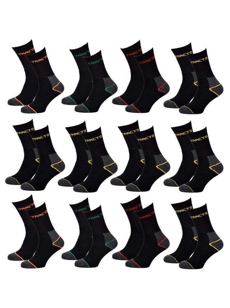 Calcetines de Trabajo TRACTO para Hombre Resistencia y Calidad Pro - Pack de 12 Negro - Kiabi