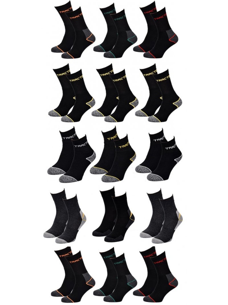 Calcetines de Trabajo TRACTO para Hombre Resistencia y Calidad Pro - Pack de 12 Negro - Kiabi