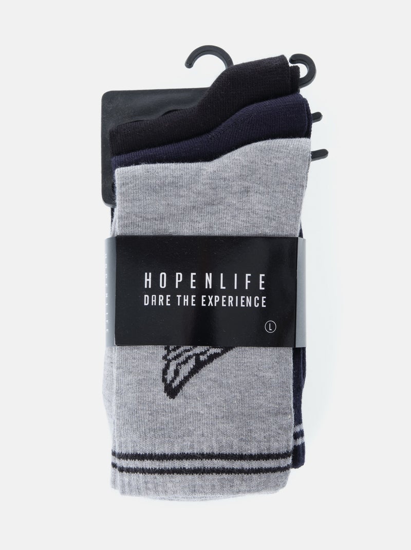 Calcetines estampados, paquete de 3 pares Negro Azul Gris - Kiabi