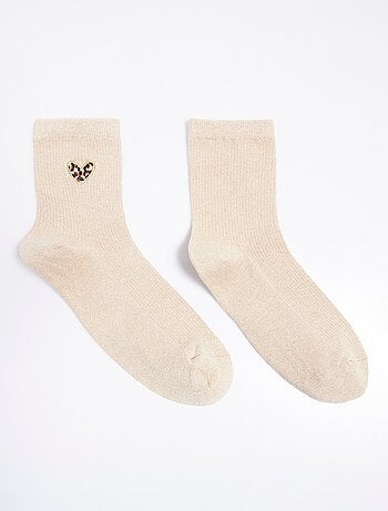 Calcetines finos de canalé con estampado de corazón de leopardo - AFIBEL